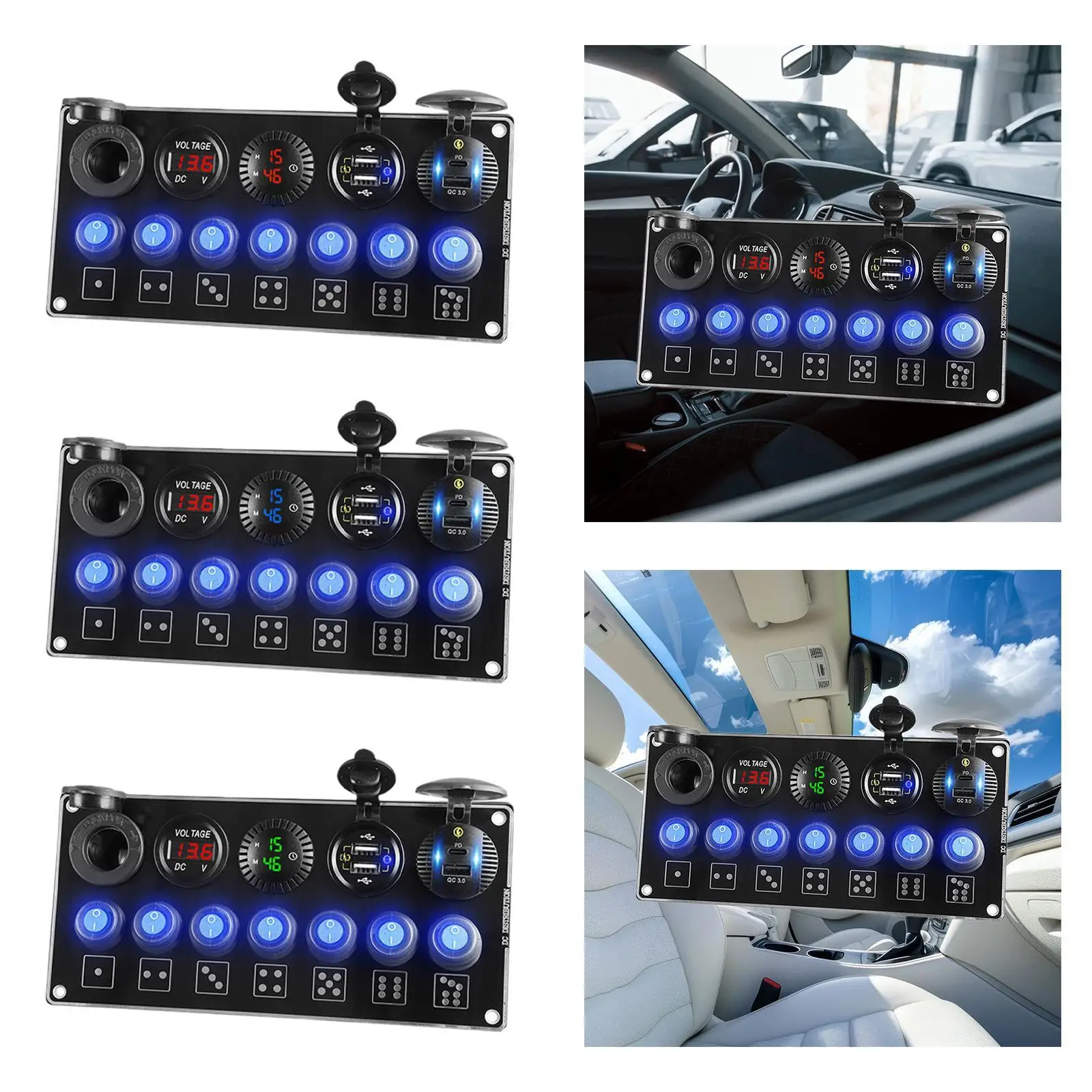 Charger Socket Panel Multi Socket Modified Four Functions Panel Switch Panel Lighter Socket for Boats Cars Truck RV Marine