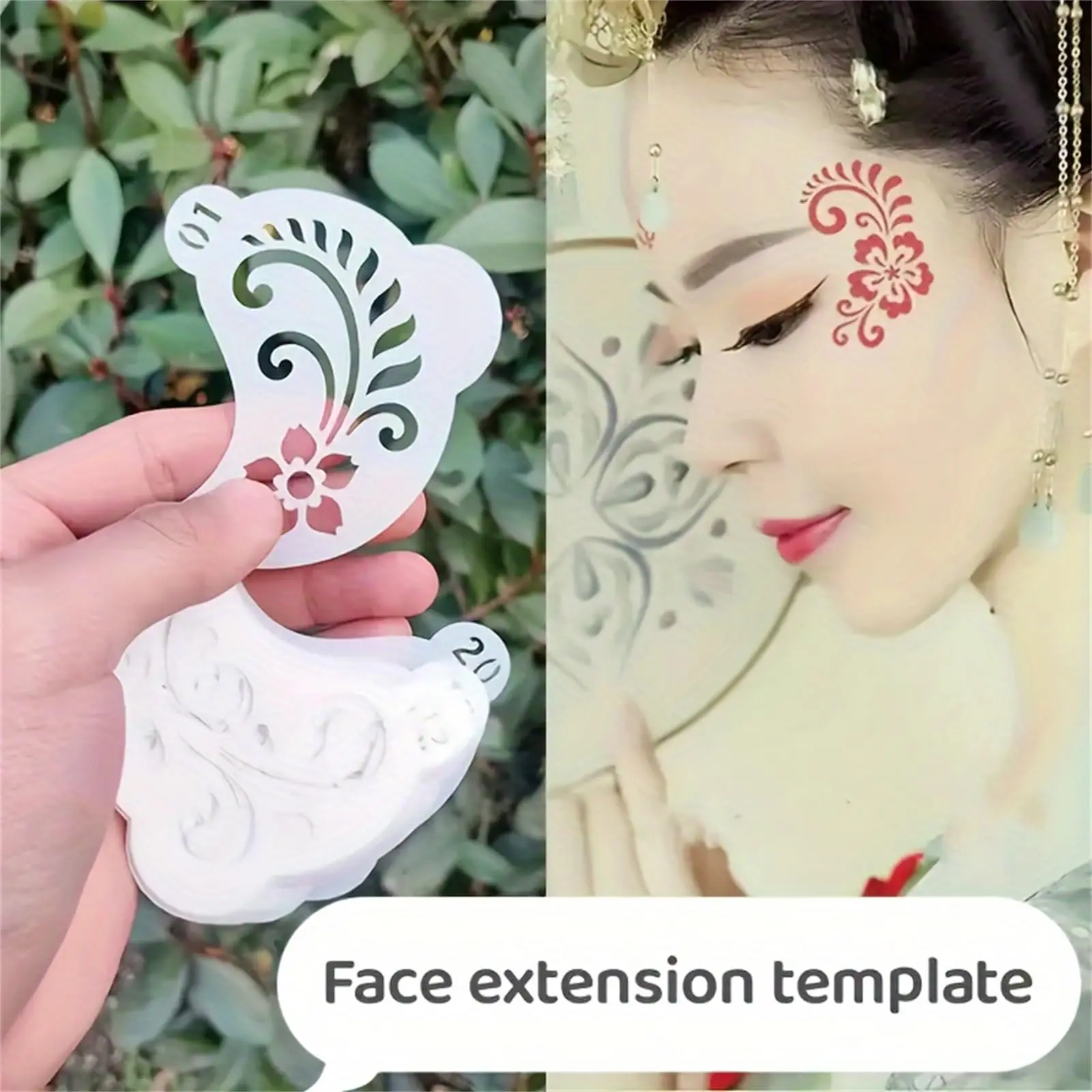 20 ชิ้น แม่แบบเพ้นท์หน้าแบบใช้ซ้ำได้ - พลาสติก PET ทนทาน ล้างทำความสะอาดได้ และนำกลับมาใช้ใหม่ได้ พร้อมลวดลายดอกไม้ ใยแมงมุม และรูปหัวใจหลากหลายแบบ
