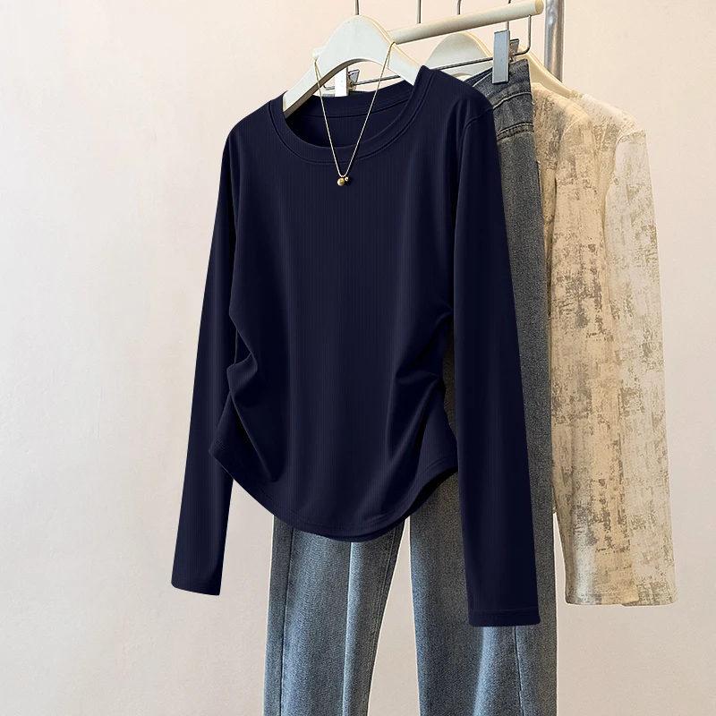 

Faionable Long Sve футболка женская для поездок на работу внутренняя одежда Slim Fit повседневная футболка круглый топ весна осень новое поступление