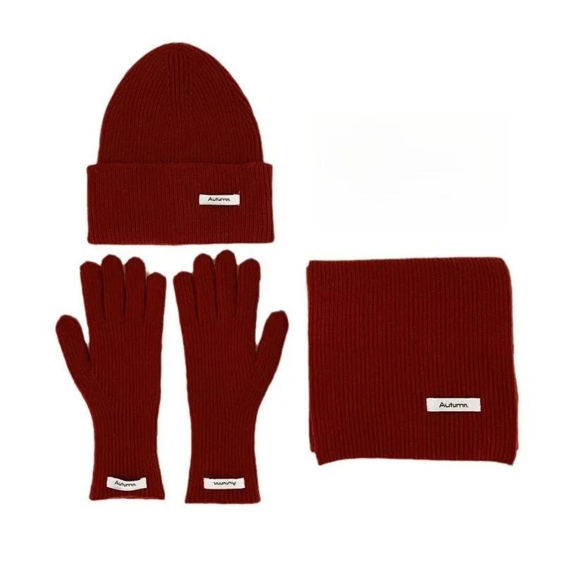 مجموعة قبعات عيد الميلاد الجديدة لعام 2025، صوف الكشمير المقلد المحبوك، وشاح من ثلاث قطع دافئ وبارد، قفازات، طقم قبعة مكون من ثلاث قطع #2