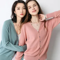 2024 Women's Clothing Sweaters Autumn Winter New V-Neck Loose Large Soft Long sleeved Knitted Cardigan Simple Coat for Women top