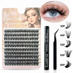 Honey Eyelash 30P-80P DIY Cluster Eyelashes Set 200 Fans lashes with Sealant Bond Tweezer DIY Travel Makeup Kit