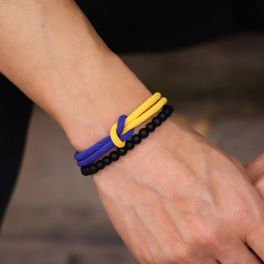 2Pcs Classic Contrasting Color Bracelet Set For Men Grade A 4mm Cord Chain Braslet Ukrainian Flag Element Wrap Braclet Pulseria view 3