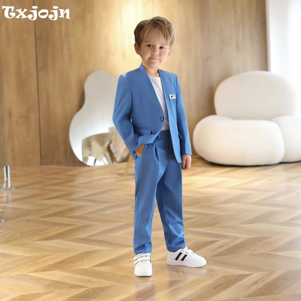

Popular Casual Boys 2 Pieces Jacket Pants For Daily School Life Classic Cute Blue Kids Set For Wedding Birthday Party