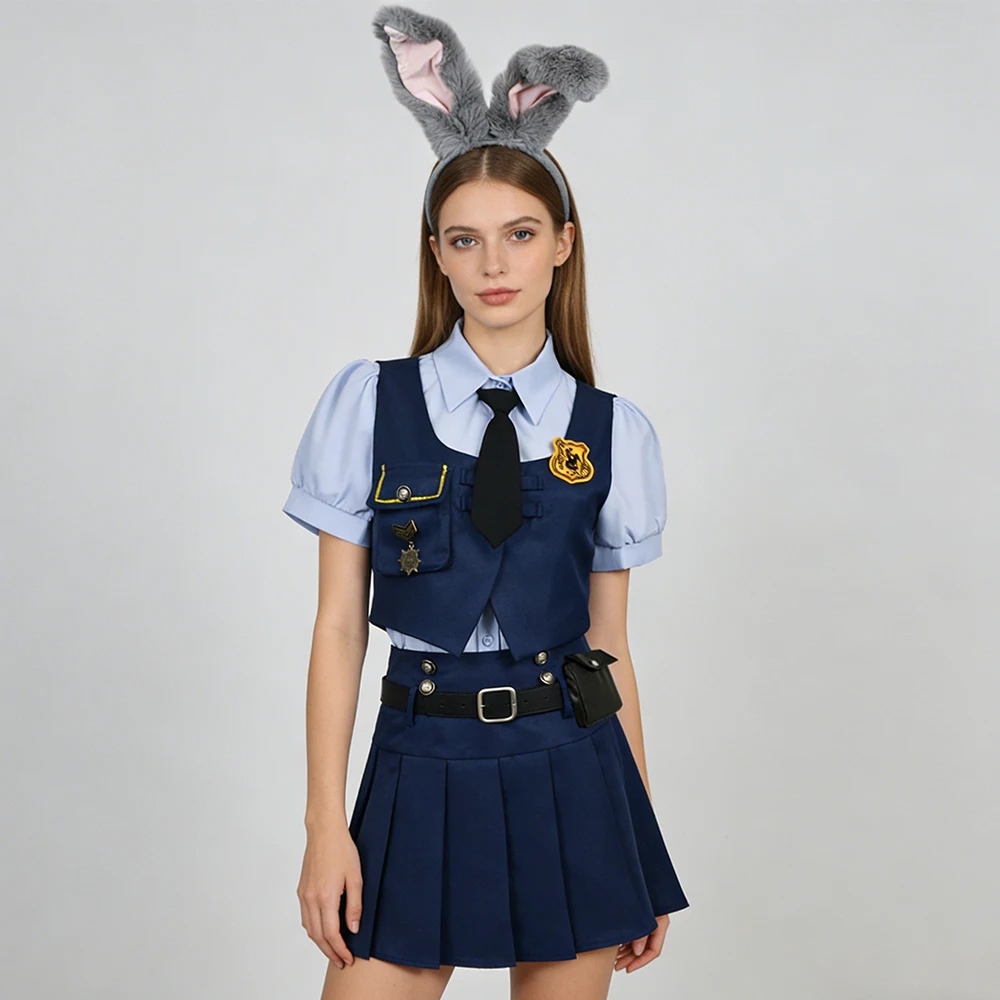 

Горячий фильм Зоопарк Джуди косплей костюм для взрослых кролик полицейский косплей Хэллоуин карнавальный костюм для вечеринки с кроличьими ушками головной убор