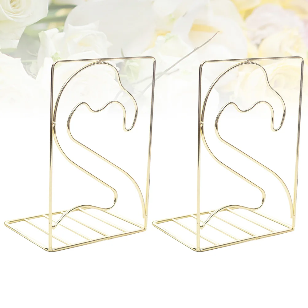 

1Pair Creative Wrought Iron Bookshelf Flamingo Design Document Rack Golden Desktop Storage for Study Home Nordic Style Book Rack