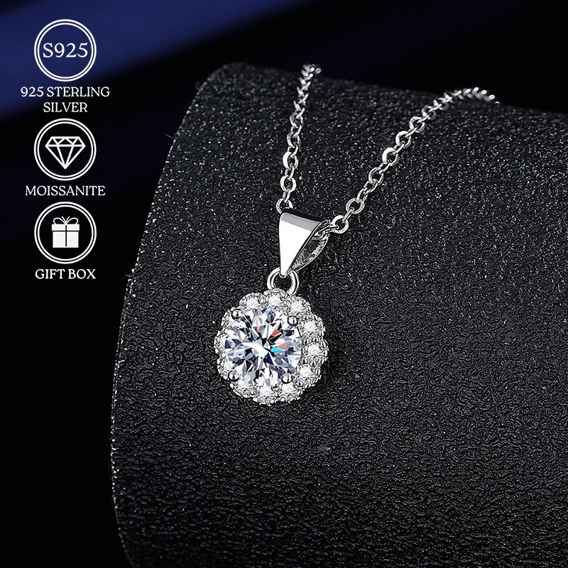 

1pc 1Carat Moissanite 925 Silver Pendant Necklace, Shiny Moissanite Pendant Necklace, Holiday Gifts and Mother's Day Gifts.