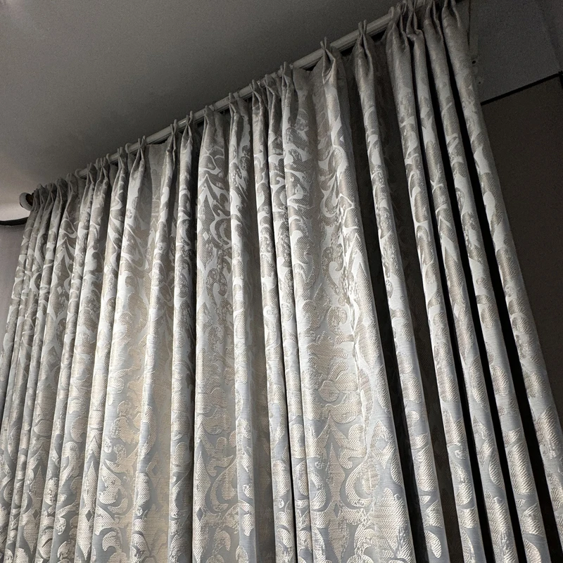 Customized Grey Flocking Texture Dark Grain Jacquard Window Screen Curtains for Living Room Bedroom French Window Balcony Window