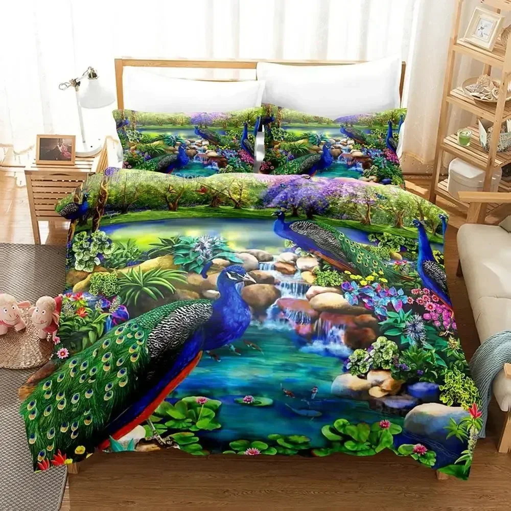 Animal Peacock 3d Bedding Set Scenery Duvet Cover Sets Comforter Bed Linen Gift Twin Queen King Single Size Luxury Fashion Green