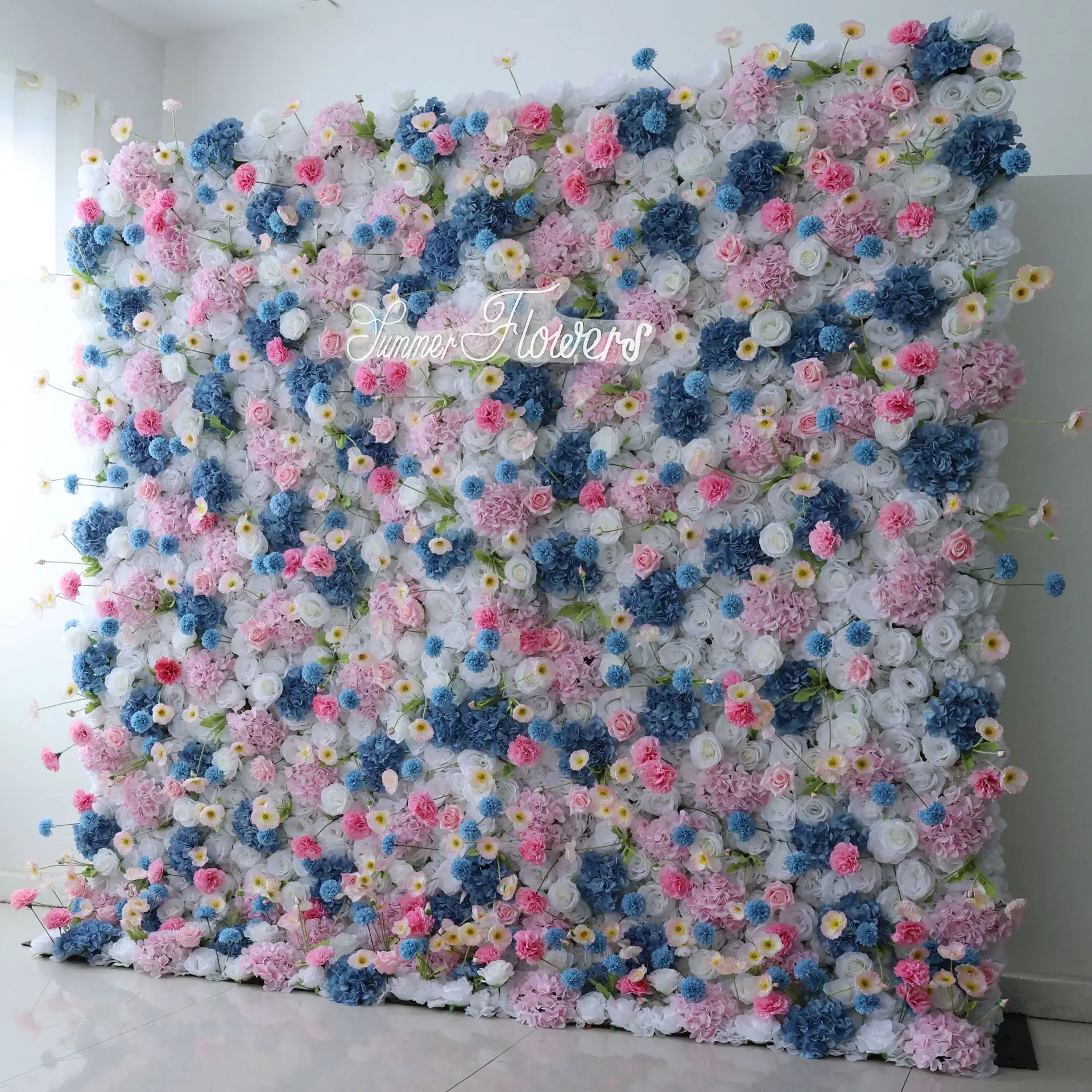 Royal Series luxury Blue Pink rose White Hydrangea 3D artificial plant flower wall outdoor wedding party background decoration