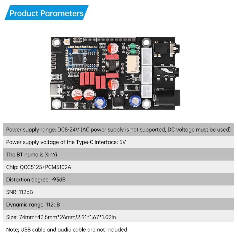 Dc 8 ~ 24V Bluetooth Audio Decoder Board XY-LA02 Qcc5125 Chip Hifi Lossless Decoder Board Aptx Ldac Lossless Hd Geluidskwaliteit