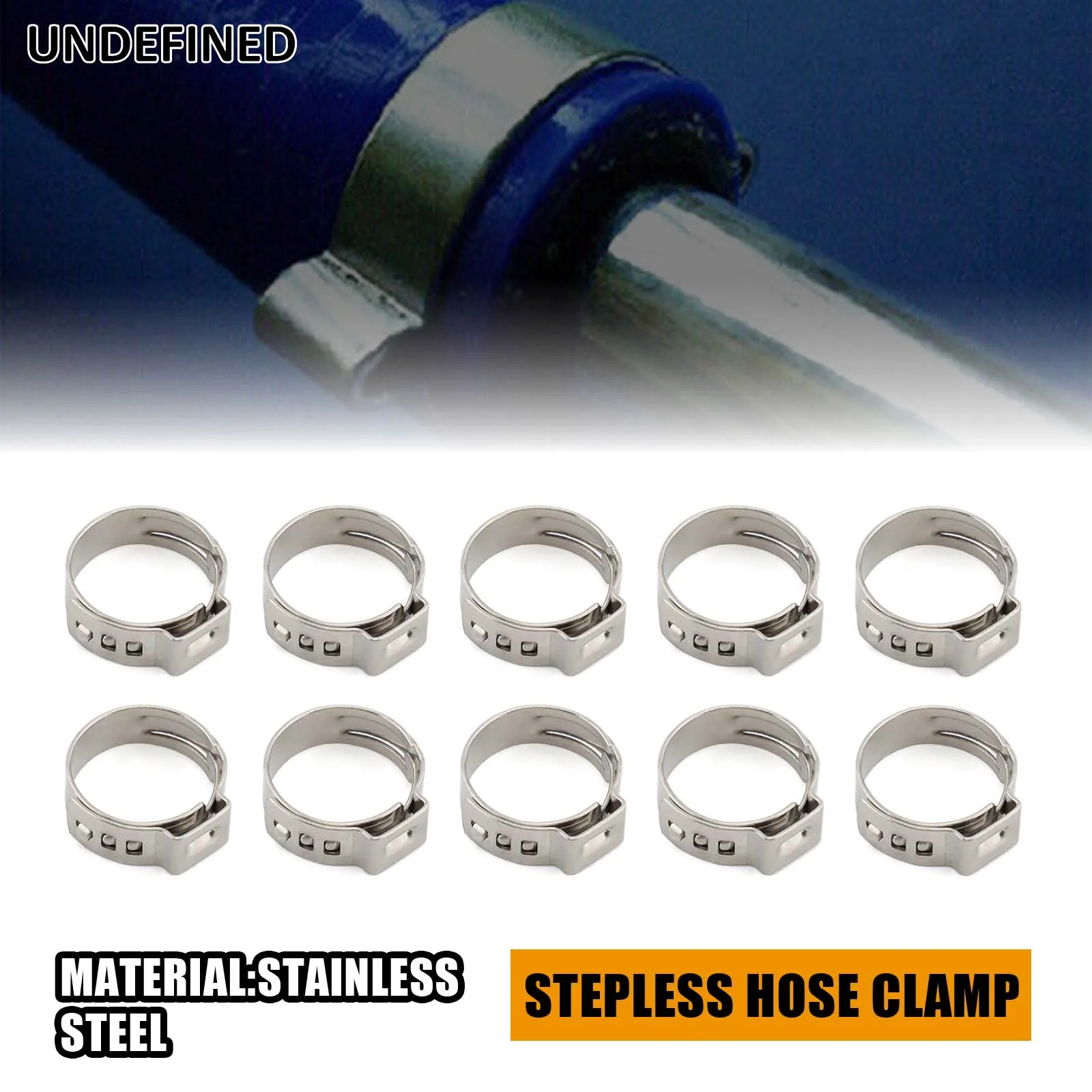 

11/16" ID Stepless Hose Clamp 10-Pack For Harley Motorcycle With Standard 3/8" Stainless Steel Braided /Black Rubber Oil Lines