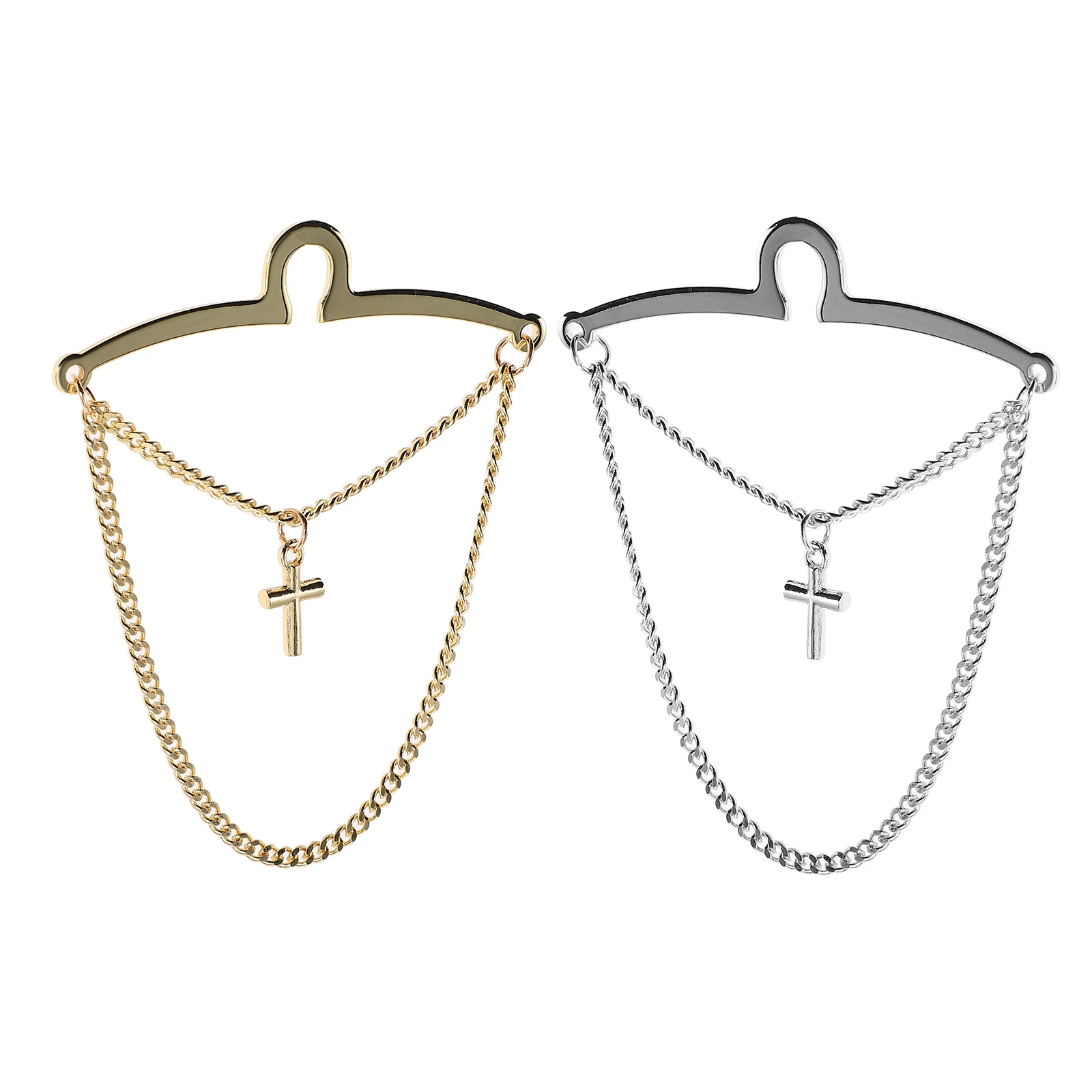 

2pcs Copper Tie Clips Chain Link for Men Durable Elegant Cross Design Business Wedding Suit Accessories Collar Pin Clips