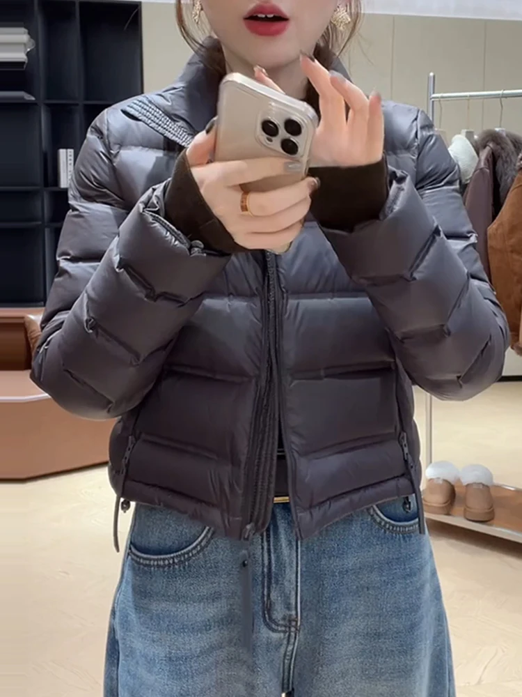 

Корейская легкая утепленная приталенная теплая хлопковая куртка для женщин, модное зимнее пальто с воротником-стойкой на молнии