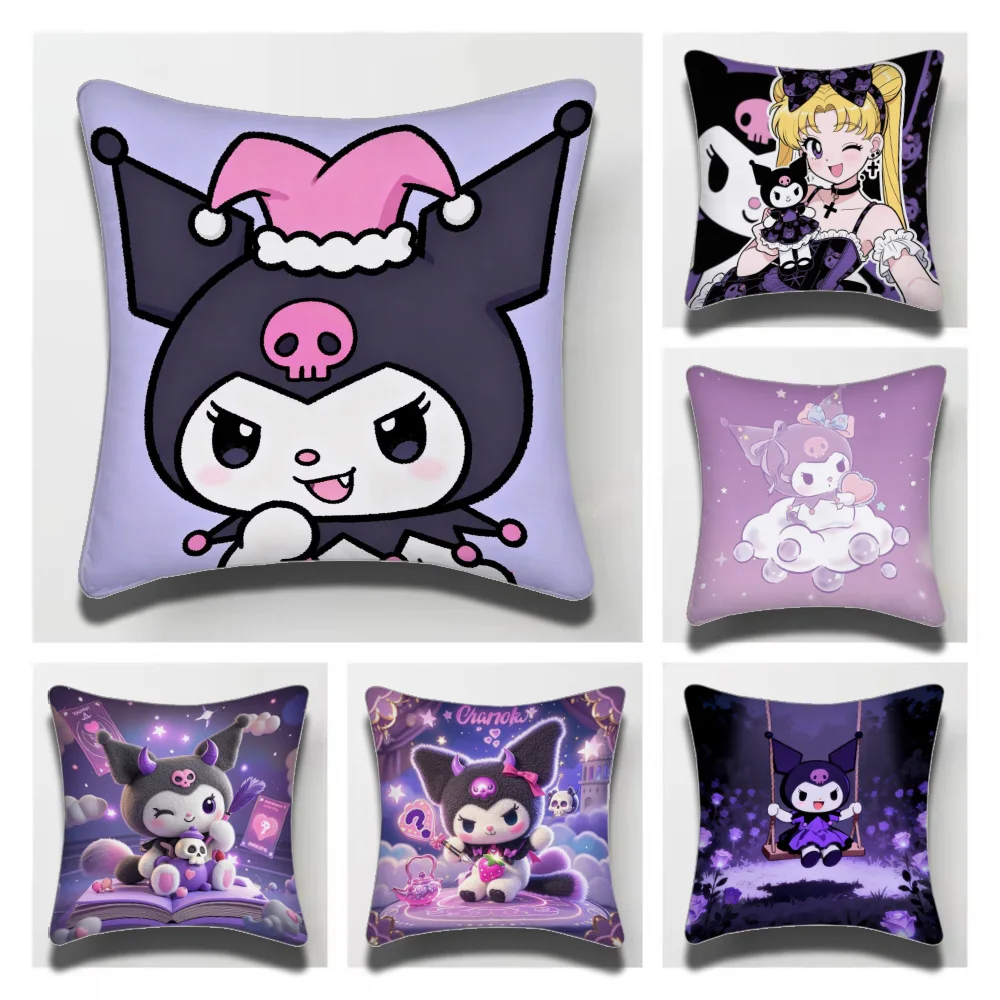 1PC Kuromi Sanrio Cute Pillow Case Short Plush Double-Sided Printing Home Machine Washable in Warm Winter Cushion Cover