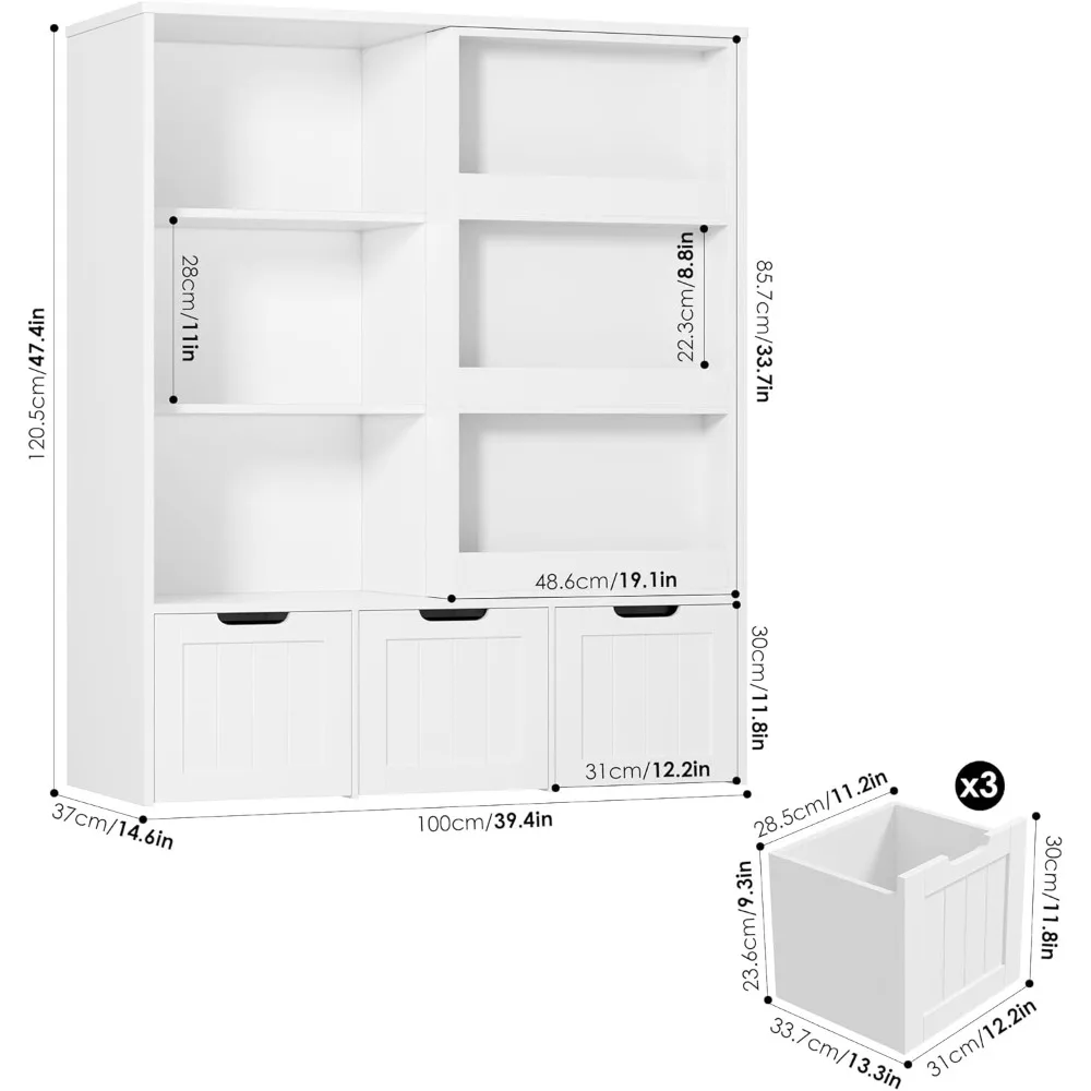 Organizzatore per giocattoli con ripiano scorrevole per libri, organizzatori di giocattoli e portaoggetti con 3 cassetti mobili e 6 cubi portaoggetti