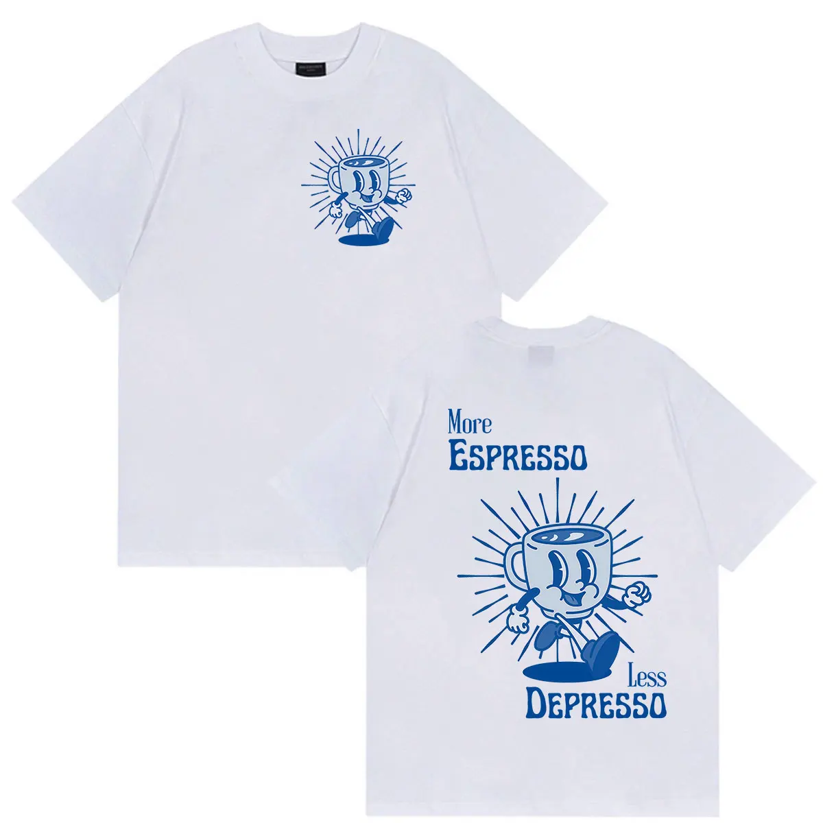 More Espresso Less Depresso Funny Coffee Print T Shirts Men Women Casual 100% Cotton Short Sleeve T-shirt Clothing Fashion Tees