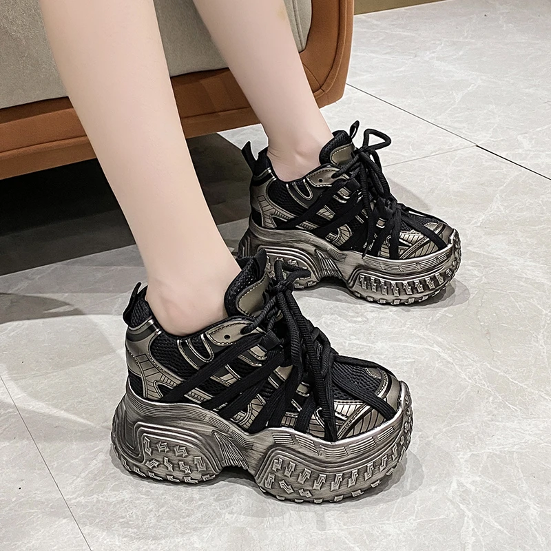

so cool black high heel chunky sneakers shoes for women 2025 new chunky high heels lady casual shoes