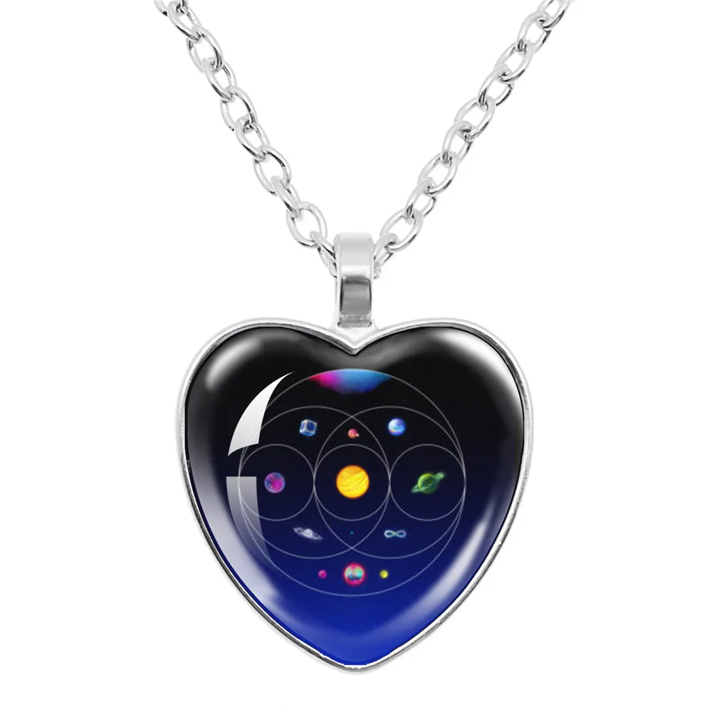 Music Of The Spheres Rock Coldplay Band Hot Music Album Picture Peach Heart Glass Pendant Necklace Charm Pendant Fashion Jewelry