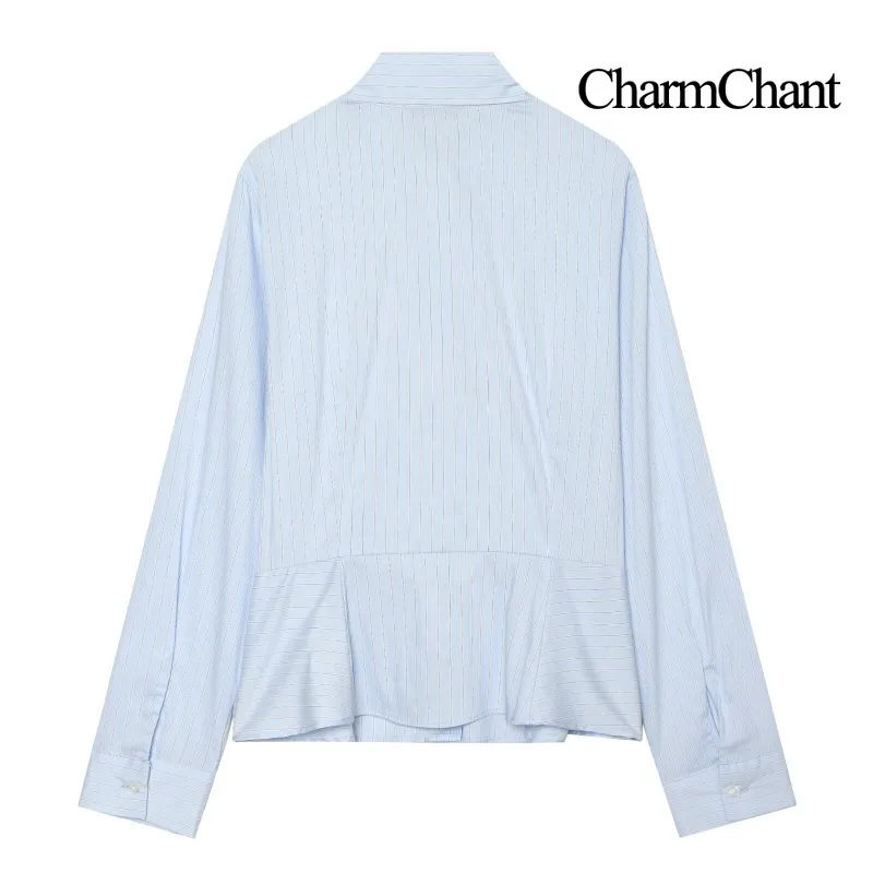 CHARMCHANT Women's Striped Blouse Women Shirt Bow Tie Neck Long Sleeve Elegant Tops Office Lady Business Work Wear Autumn 2026