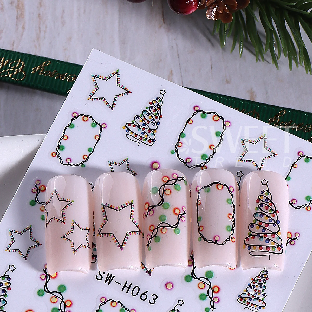 2 قطعة ضوء عيد الميلاد مضيئة مسمار ملصق بسيط شجرة عيد الميلاد ستار لاصق الشارات توهج في الظلام ليلة الإبداعية الشتاء مانيكير #6