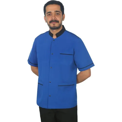 Saks Blue Black Piping With Three Pockets Cook Service Apron