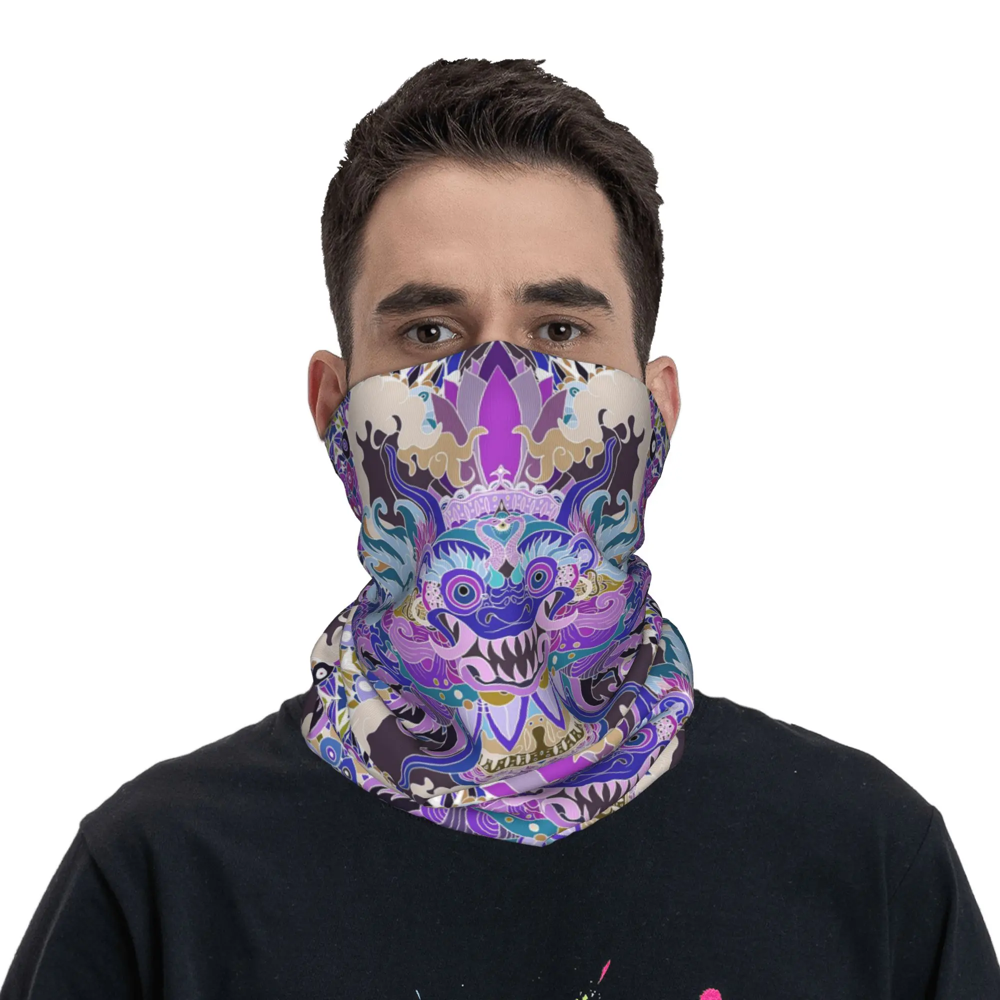 Balinese Barong   Strong Bali Bandana Neck Cover Printed Magic Scarf Warm Balaclava Hiking Fishing Unisex Adult