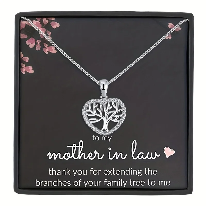 Tree of life pendant necklace copper inlaid zirconia decorative accessories birthday gift for girls with gift card box