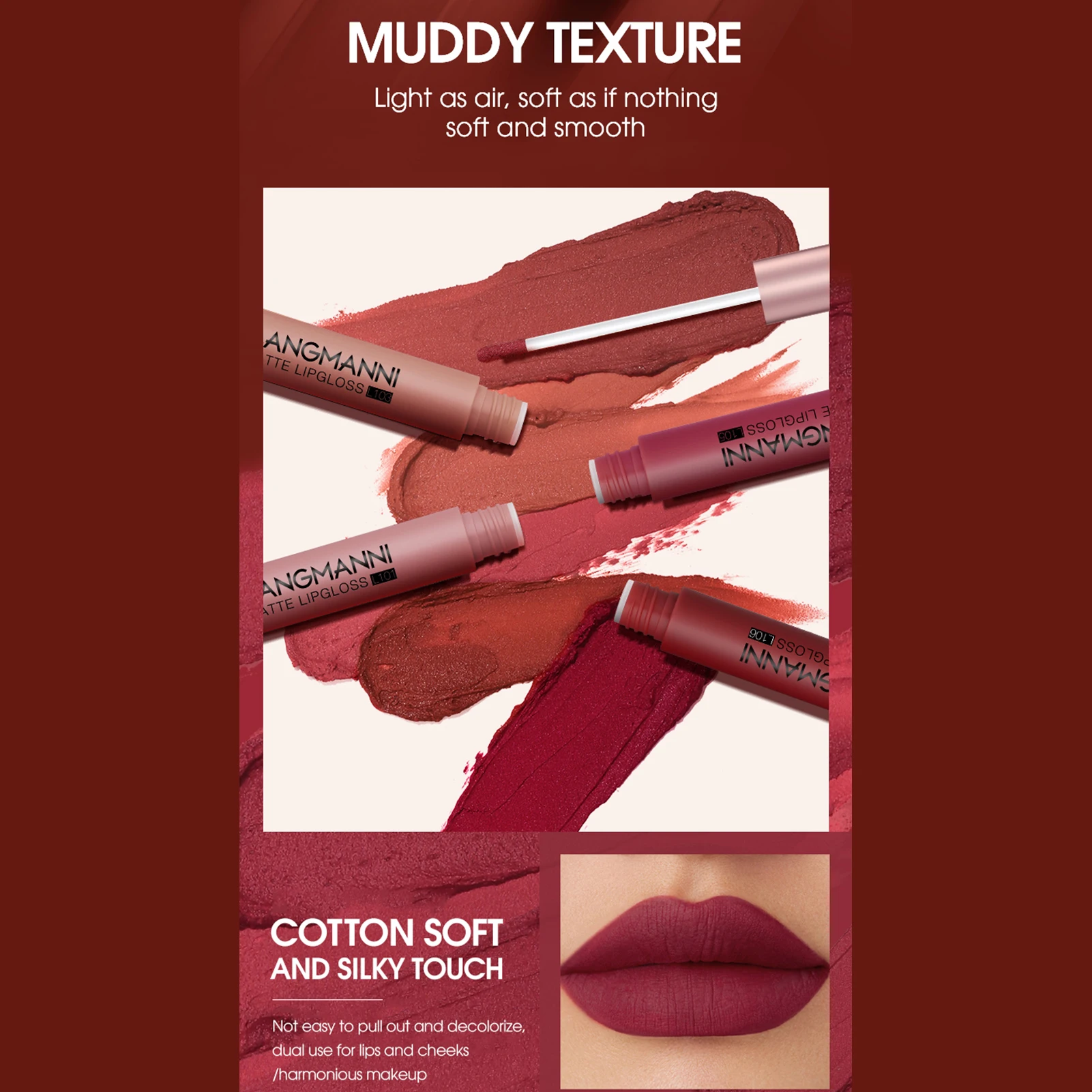 Soft Matte Lip Cream Nhẹ Liquid Lipstick Chống Nước Matte Môi Trang Điểm Dính Cốc 6 Màu Sắc Nude Bám Son quà Tặng Trang Điểm