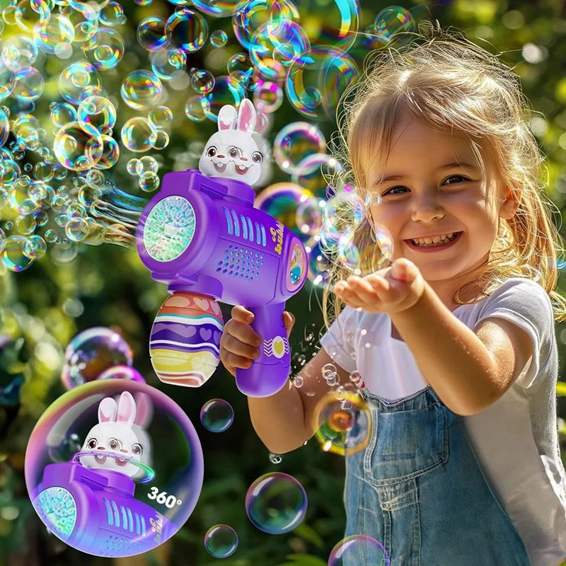 Máquina de burbujas de conejito para niños, fabricante de burbujas automático, regalo de cumpleaños, recuerdos de fiesta para niñas y niños pequeños, duradero