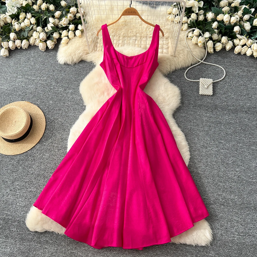Chic vintage Sexy sleeveless Ruched Fairy Vacation Long dress Women Boho Sundress ceremony dresses