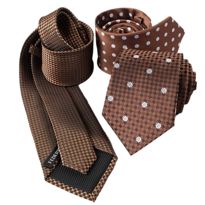 Retro Leisure Men's Ties Coffee Brown Khaki Stripe Plaid Flower Tie Fit Gentleman Formal Business Necktie Father's Day Gift