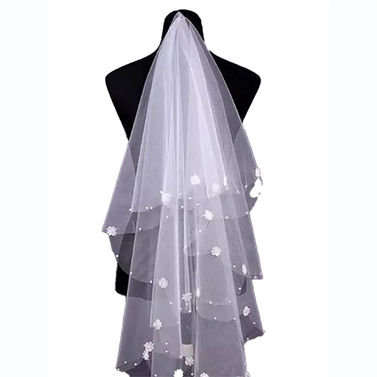 Velo da sposa fiore ricamato a 1 strato Design semplice bordo in Tulle matrimonio donna 2024