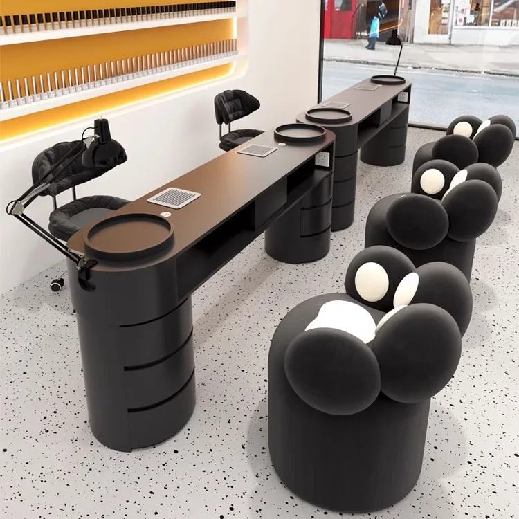 Modern Minimalist Makeup Table Black Double Nail Table With Drawers Beauty Salon Furniture Table for Nail Manicuring - view 3