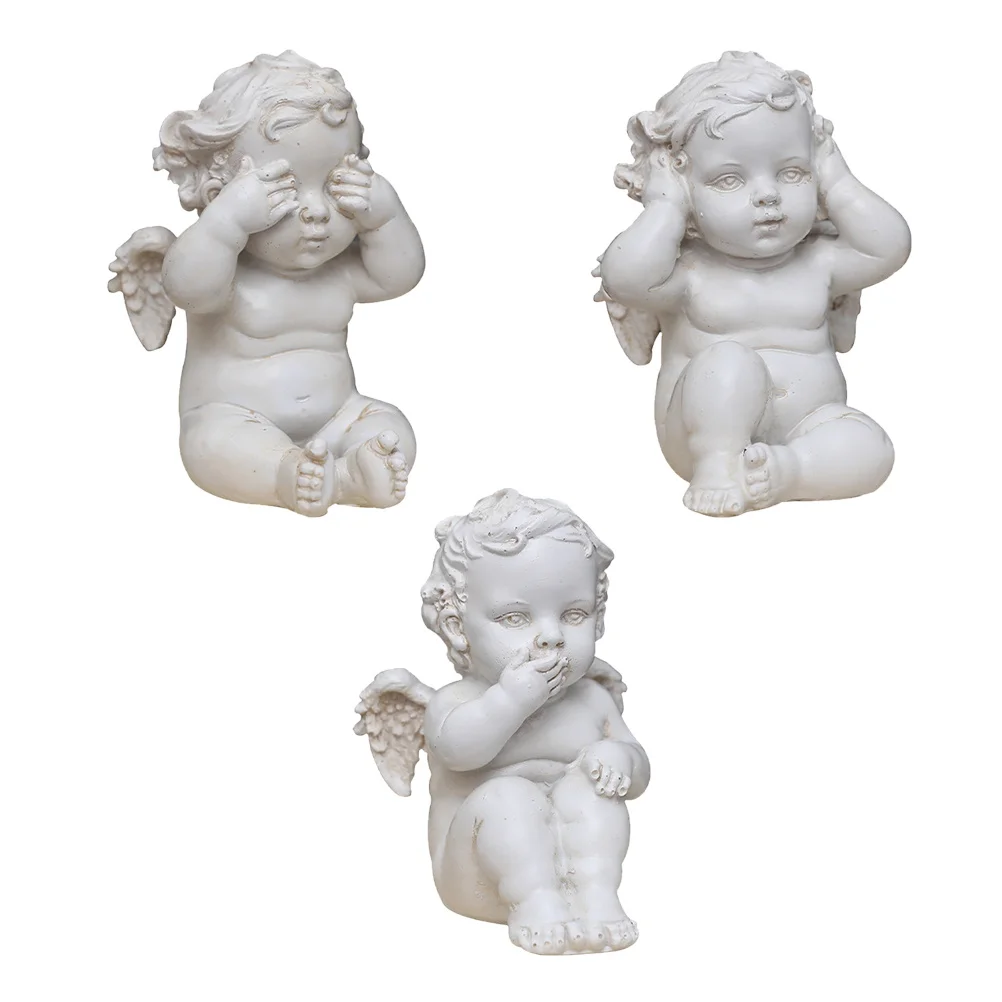 

3pcs Retro Vintage Angel Decor Resin Statue Craft Indoor Outdoor Desktop Sculpture