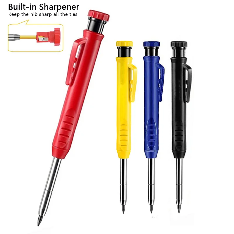 2.8mm Solid Carpenter Pencil With Refill Leads Built-in Sharpener Marking Tool for Woodworking Construction Long Head Carpenter