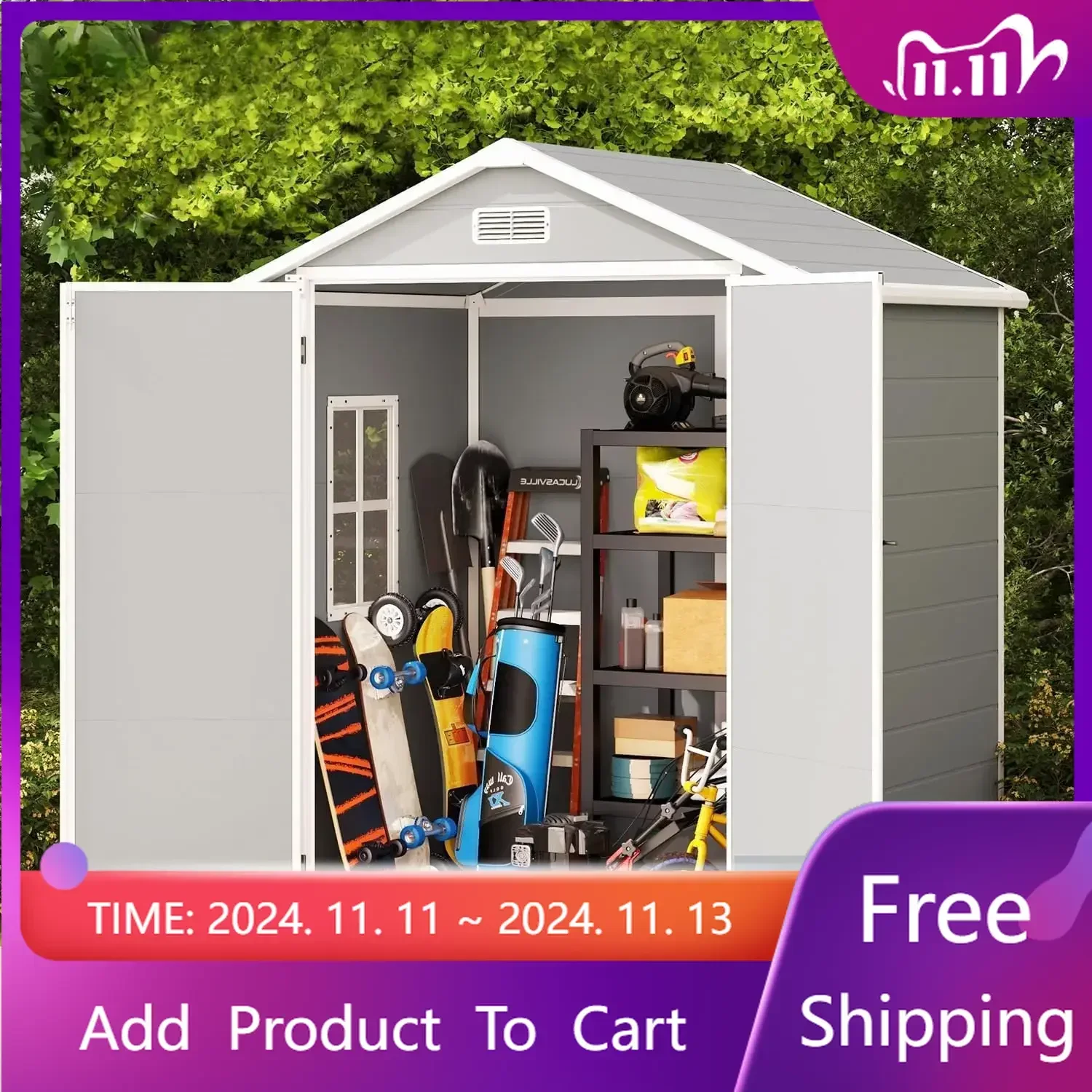 

Plastic Outdoor Storage Shed, Resin Garden Tool Sheds & Outdoor Storage House with Single Lockable Door, Resin Shed,Grey