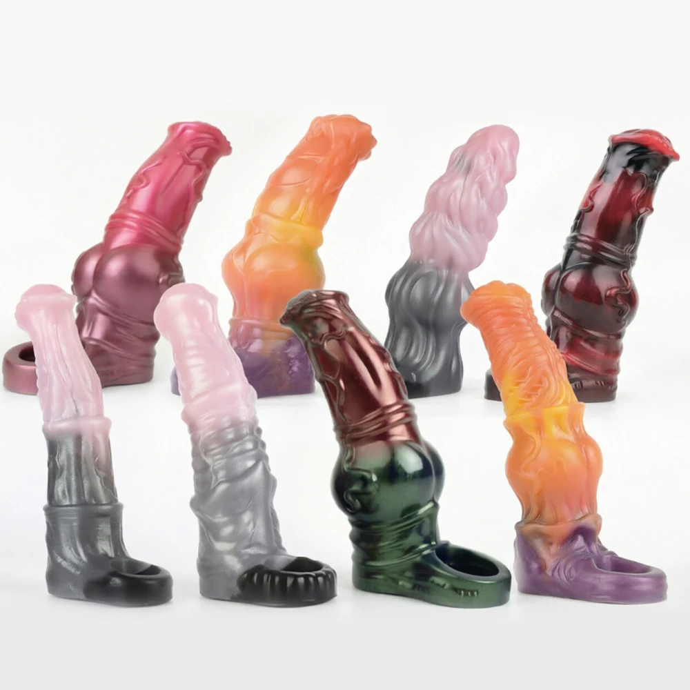 YOCY Big Knot Horse Monster Penis Sheath Platinum Silicone Hollow Dildo For Men Cock Enlargement Reusable Condom Adult Sex Toys