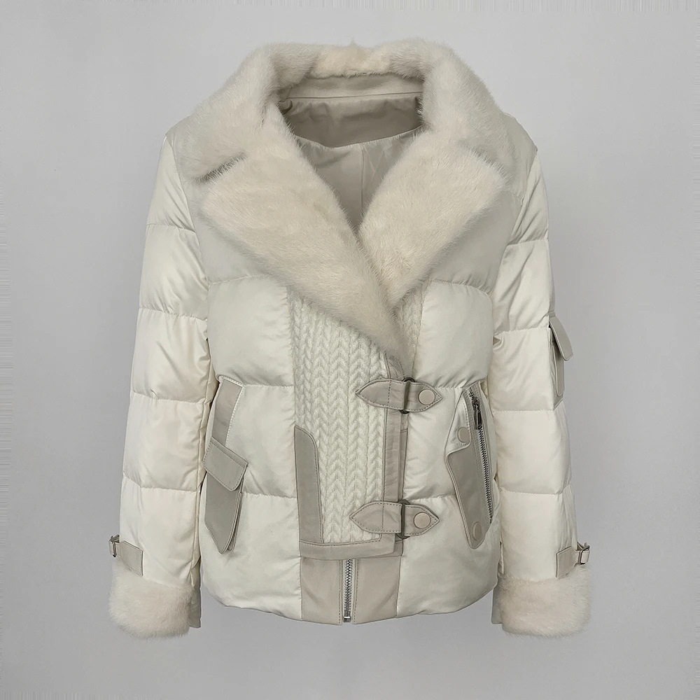 2024 New 90 White Goose Down Jacket Autumn and Winter Silkworm Silk Mink Short Collar Coat Thickened Warm Leather Coat