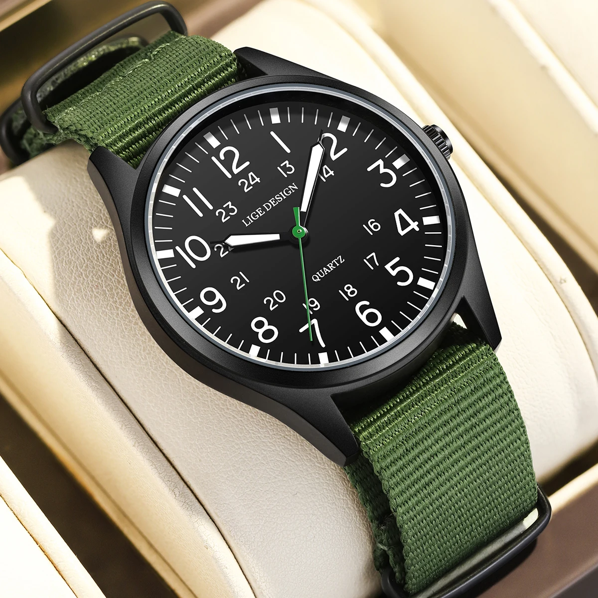 

LIGE Top Brand Luxury Men Watch Soft Nylon Strap Date Waterproof Luminous Military Sports Quartz Watches for Men+Gift Box