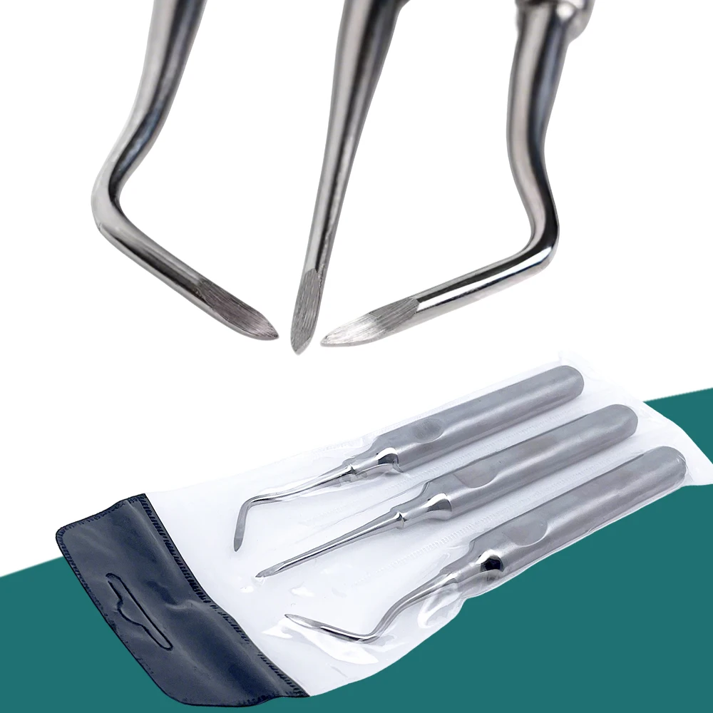 

3 шт., комплект стоматологического лифта из нержавеющей стали, изогнутые роскошные инструменты для подъема корня для извлечения зубов, стоматологические инструменты