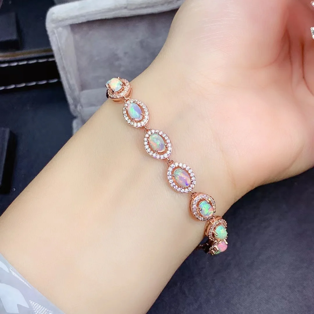 Natural Opal Bracelet 4*6mm Gem Beautiful Invincible 925 Sterling Silver Women's Bracelet Customizable Length