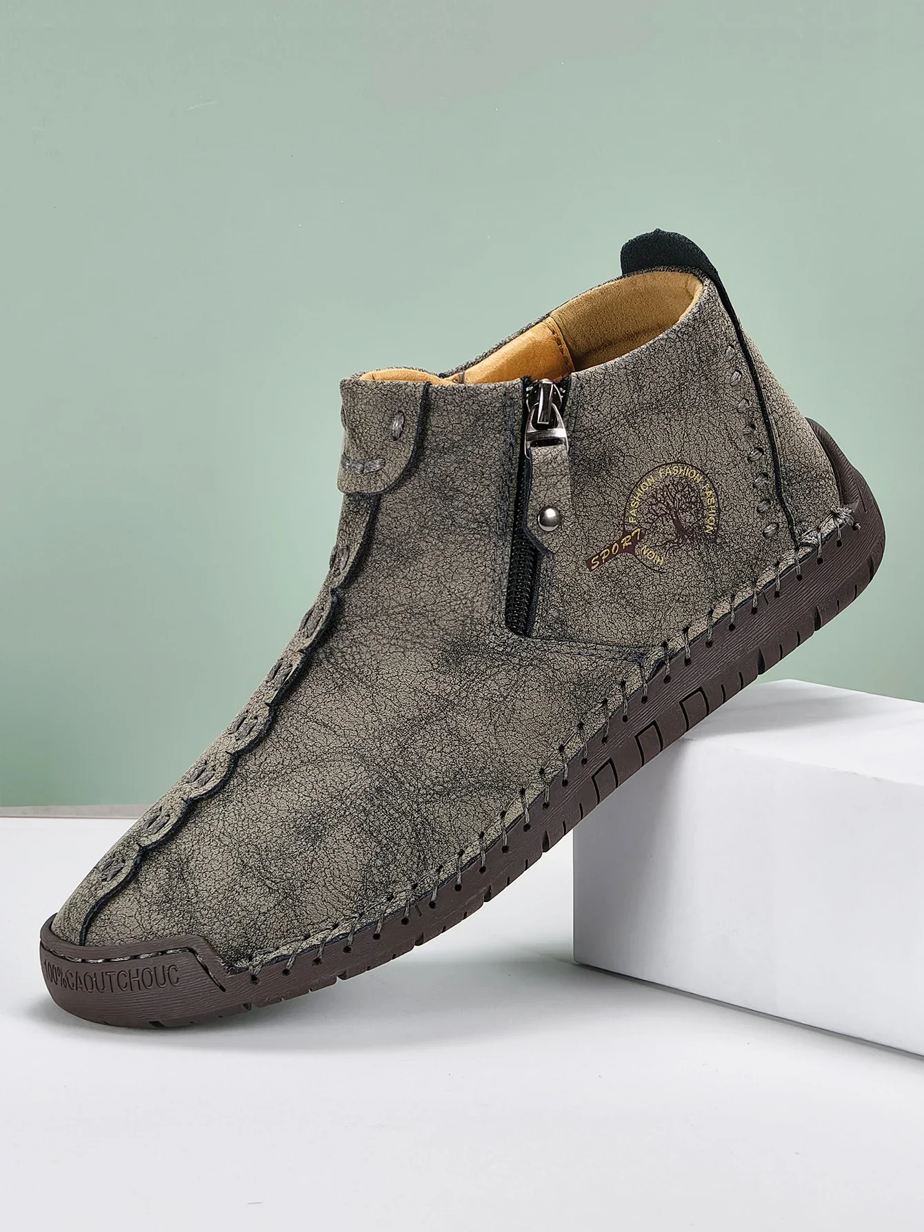 Scarpe classiche da uomo in pelle fatte a mano Design con cerniera Sneakers da esterno Slip On Stivaletti da uomo in pelle casual traspiranti Blu