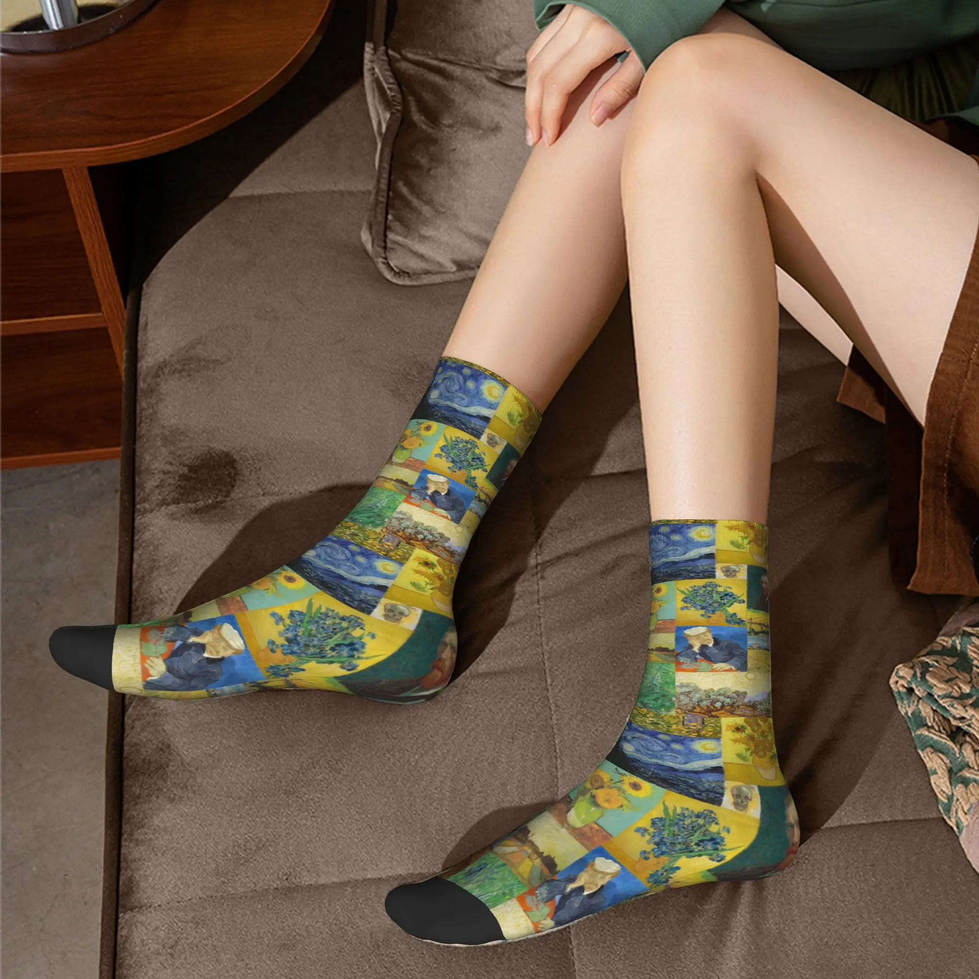 مخصص كول فنسنت فان جوخ اللوحة الكولاج الجوارب الرجال النساء الدافئة 3D الطباعة جوارب كرة القدم الرياضية #5