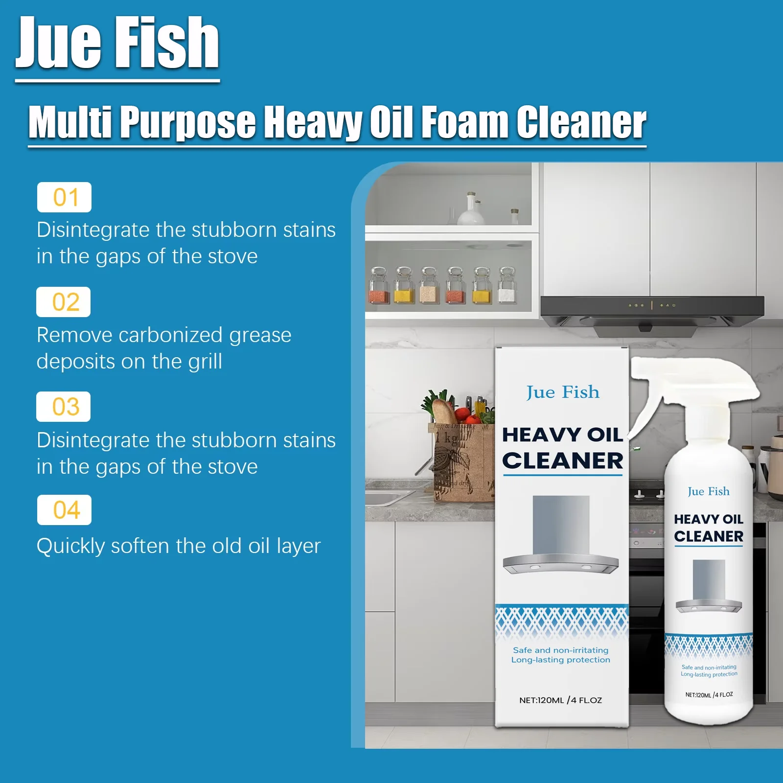 

Jue Fish Multipurpose Heavy Oil foam Cleaner Clothes Kitchen Range Hood Cleaner Oil foam Cleaner