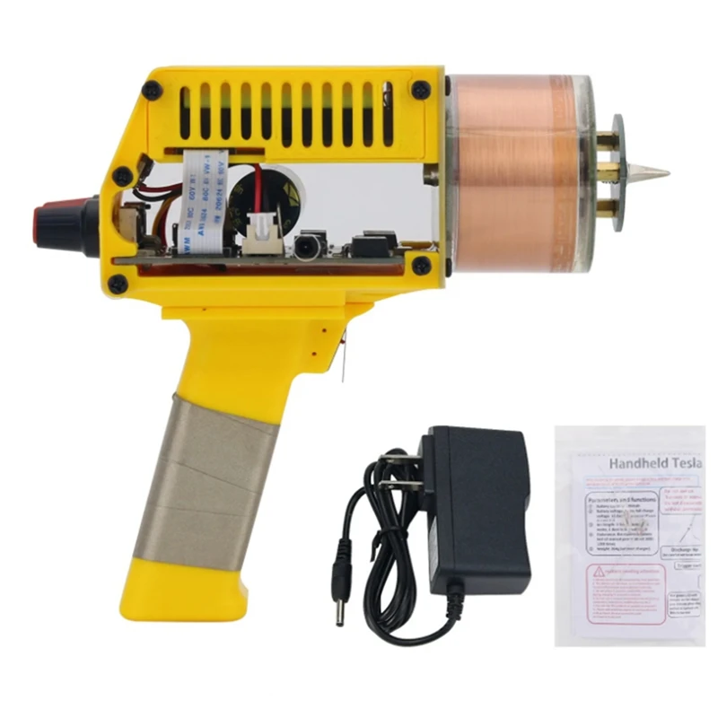 Handheld For Tesla Coil Rechargeable Solid State Tesla Coil Manual & Automatic Modes With Yellow Shell US Plug Easy Install