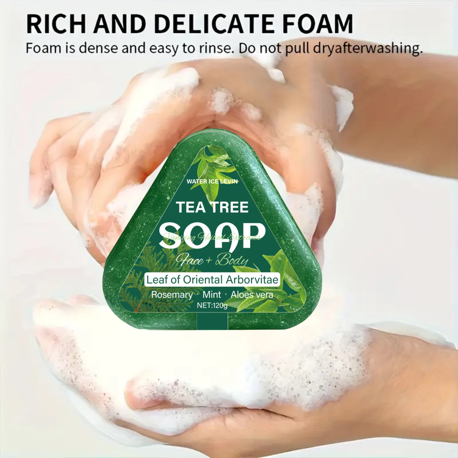 صابون شجرة الشاي (الوجه + الجسم): أوراق أربورفيتا الشرقية، إكليل الجبل/النعناع/الصبار، يرطب بلطف جميع أنواع الشعر #2
