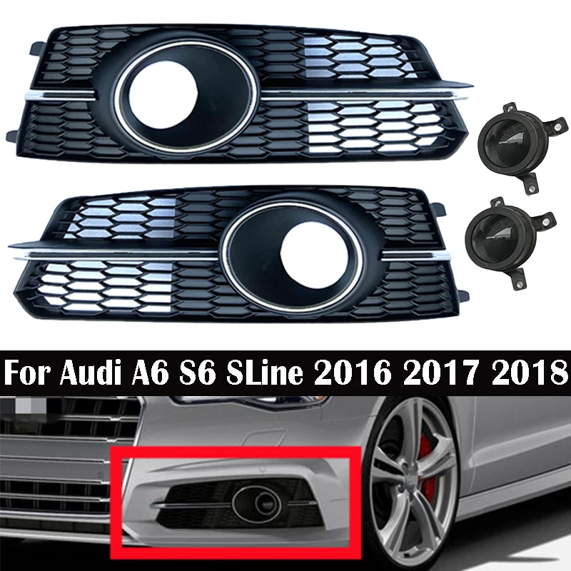 

Car Front Bumper Fog Light Grill Cover With ACC For Audi A6 S6 Sline 2016 2017 2018 Honeycomb Mesh Grill Cover