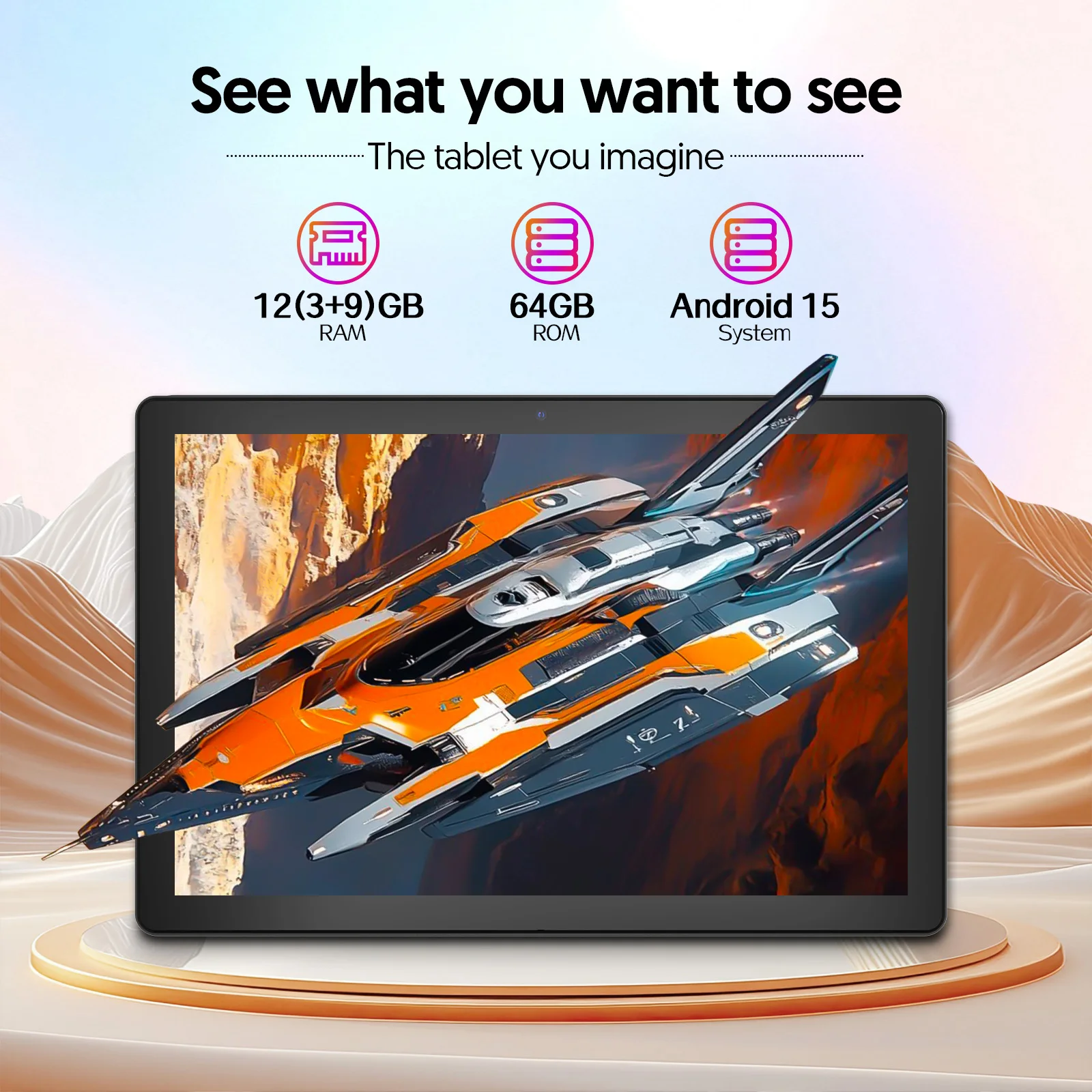Latest Global Version Android 15 Tablet, 10-inch Tablet, Quad-core Processor, 1280*800 Resolution, 12 (3+9) GB RAM, 64GB Storage