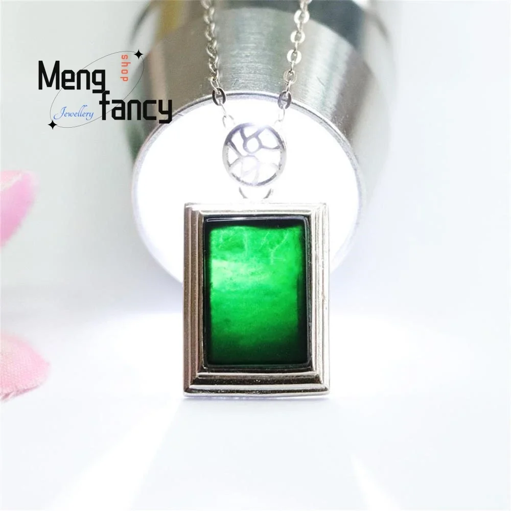 S925 Silver Lnlaid Natural Jadeite Ink Jade Wushi Pai Pendant Exquisite Elegant Simple High-grade Luxury Quality Fashion Jewelry